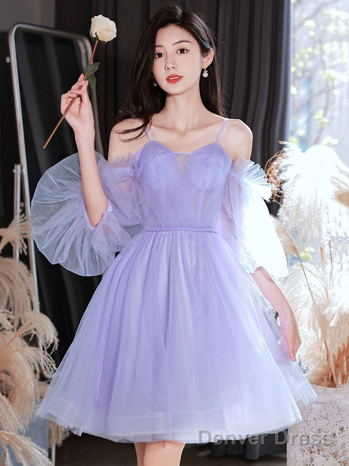 Lovely Lavender Short Prom Dress, Off The Shoulder Homecoming Dress Party Dress