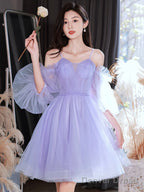 Lovely Lavender Short Prom Dress, Off The Shoulder Homecoming Dress Prom Dresses