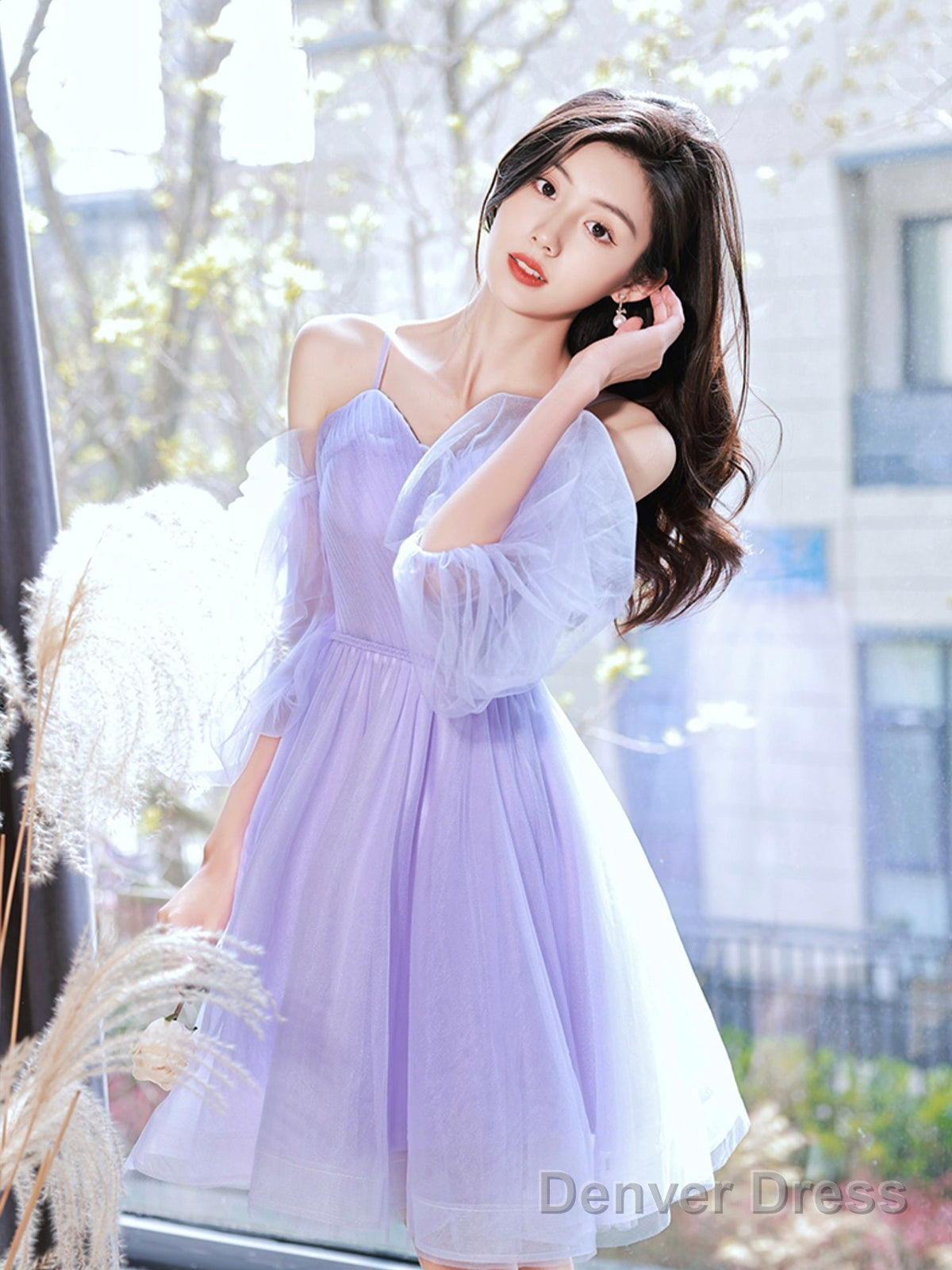 Lovely Lavender Short Prom Dress, Off The Shoulder Homecoming Dress Party Dress
