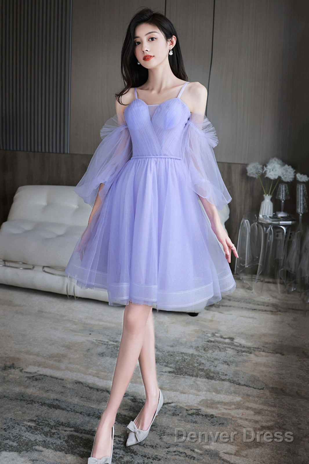 Lovely Lavender Short Prom Dress, Off The Shoulder Homecoming Dress Party Dress