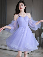 Lovely Lavender Short Prom Dress, Off The Shoulder Homecoming Dress Prom Dresses