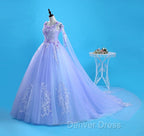 Lovely Lavender Tulle Flower Lace Ball Gowns Prom Gowns, Lavender Sweet 16 Dresses