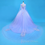 Lovely Lavender Tulle Flower Lace Ball Gowns Prom Gowns, Lavender Sweet 16 Dresses