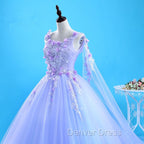 Lovely Lavender Tulle Flower Lace Ball Gowns Prom Gowns, Lavender Sweet 16 Dresses