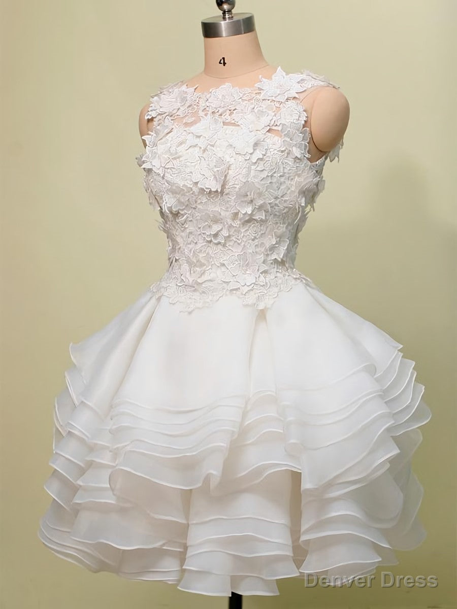 Lovely Layers Short Party Dress with Lace Flowers, Cute Graduation Dress Main image