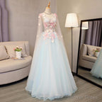 Lovely Light Blue A Line Floor Length Prom Dresses, Sweet 16 Gown