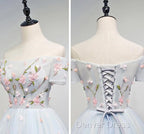 Lovely Light Blue Tulle Knee Length Homecoming Dress, Cute Floral Prom Dresses