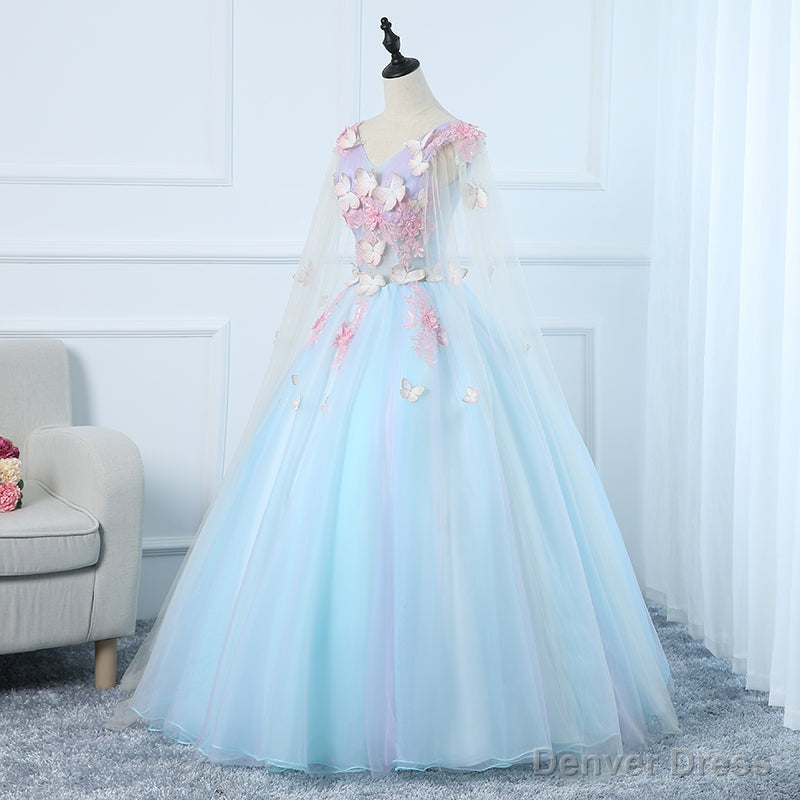 Lovely Light Blue Tulle PLong Prom Gowns Prom Dress, Blue Sweet 16 Dresses