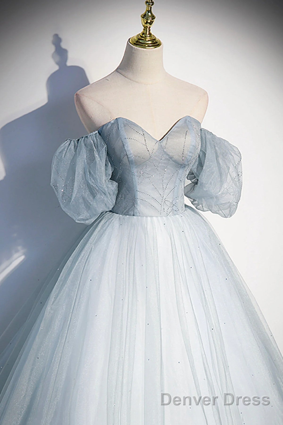 Lovely Light Blue Tulle Sweetheart Long Evening Dress, Light Blue Prom Dress
