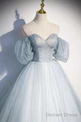 Lovely Light Blue Tulle Sweetheart Long Evening Dress, Light Blue Prom Dress