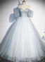 Lovely Light Blue Tulle Sweetheart Long Evening Dress, Light Blue Prom Dress
