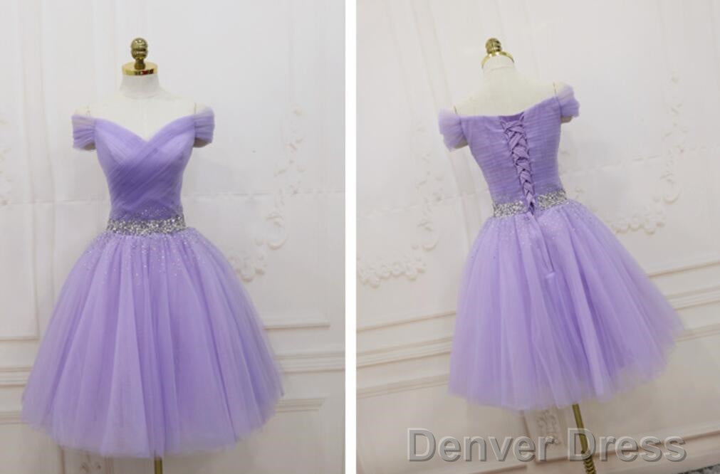 Lovely Light Purple Beaded Short Prom Dress, Off Shoulder Homecoming Dresses Secondary image