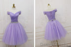 Lovely Light Purple Beaded Short Prom Dress, Off Shoulder Homecoming Dresses