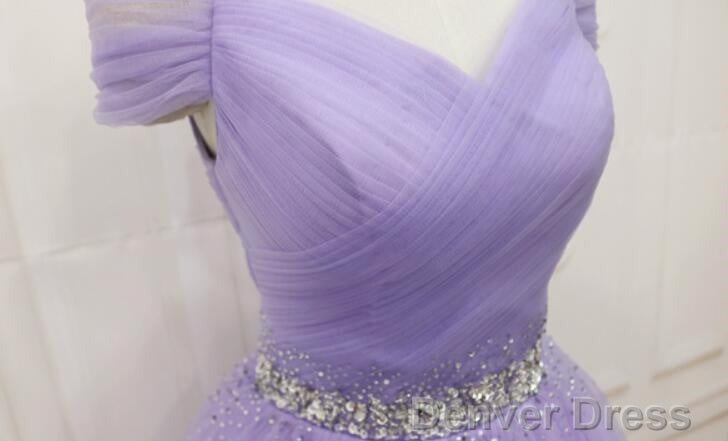 Lovely Light Purple Beaded Short Prom Dress, Off Shoulder Homecoming Dresses