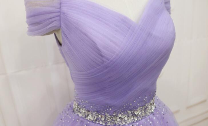 Lovely Light Purple Beaded Short Prom Dress, Off Shoulder Homecoming Dresses