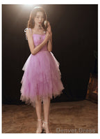 Lovely Light Purple Cute Tulle Straps Short Prom Dress, Purple Homecoming Dresses
