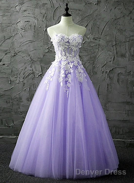 Lovely Light Purple Tulle Sweetheart Prom Gown, Tulle Sweet 16 Dresses