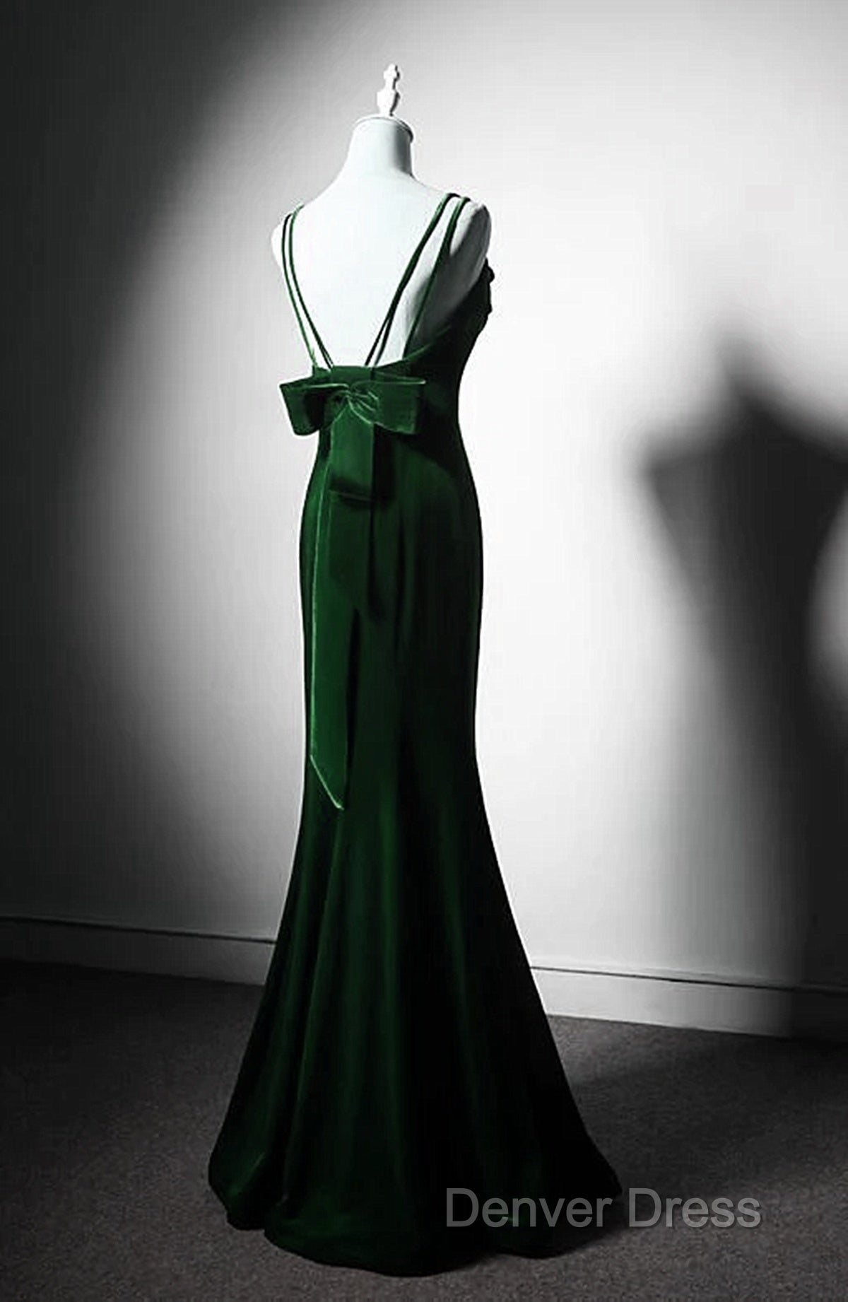 Lovely Low Back Velvet Mermaid Long Prom Dress, Velvet Wedding Prom Dresses