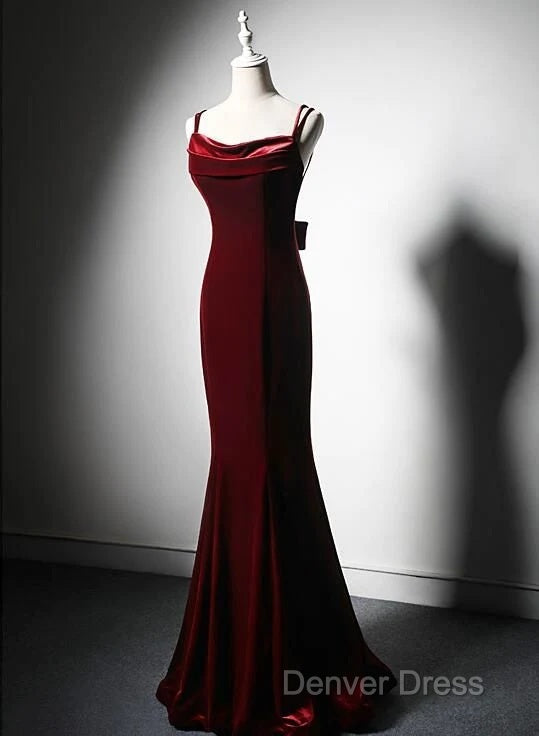 Lovely Low Back Velvet Mermaid Long Prom Dress, Velvet Wedding Prom Dresses