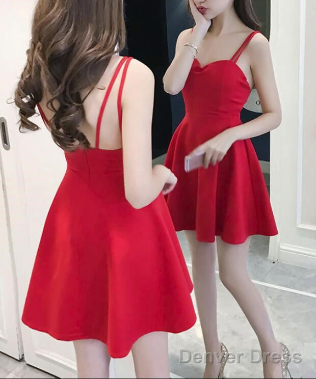Lovely Mini Women Straps Sexy Prom Dress In Stock, Red Women Dress, Mini Dresses Secondary image
