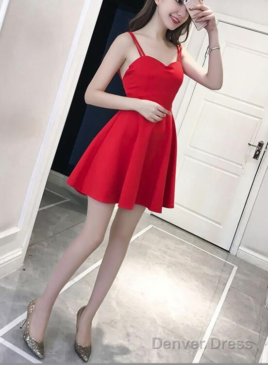 Lovely Mini Women Straps Sexy Prom Dress In Stock, Red Women Dress, Mini Dresses Main image