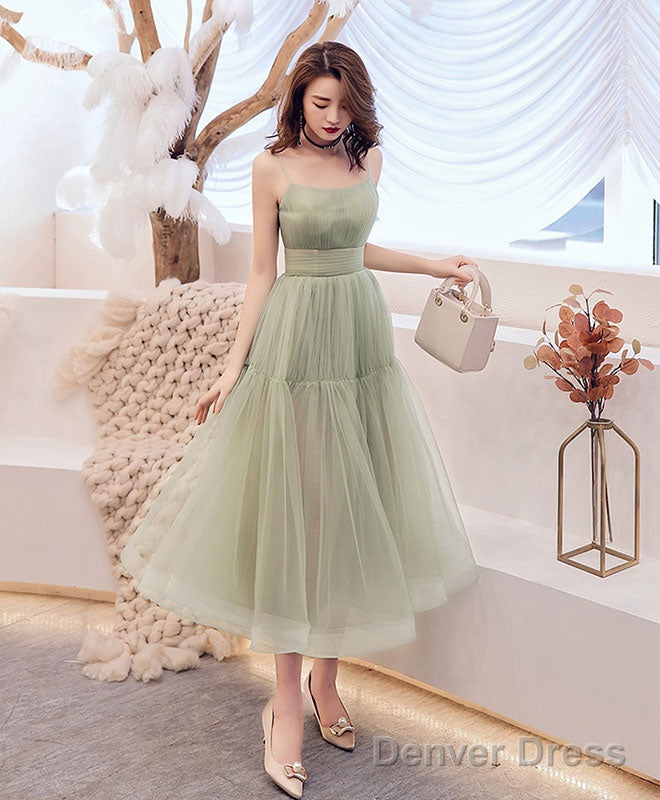 Lovely Mint Green Tulle Layers Tea Length Prom Dress, Green Prom Dresses