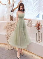 Lovely Mint Green Tulle Layers Tea Length Prom Dress, Green Prom Dresses