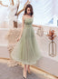 Lovely Mint Green Tulle Layers Tea Length Prom Dress, Green Prom Dresses