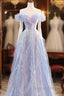 Lovely Off Shoulder A-Line Tulle And Sequins Prom Dresses, Sweetheart Long Evening Dresses
