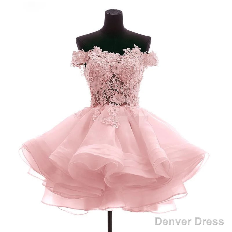 Lovely Off Shoulder Organza and Lace Sweetheart Prom Dress, Homecoming Dresses Secondary image
