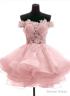 Lovely Off Shoulder Organza and Lace Sweetheart Prom Dress, Homecoming Dresses