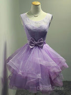 Lovely Organza And Lace Purple Layers Short Homecoming Dresses, Lavender Party Dresses