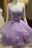Lovely Organza And Lace Purple Layers Short Homecoming Dress, Lavender Prom Dresses