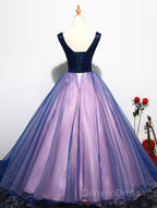 Lovely Organza Pink And Blue Flowers Sweet 16 Gown, Long Formal Gown