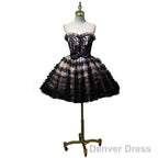 Lovely Pink And Black Short Party Dress With Bow, Cute Black Homecoming Dresses