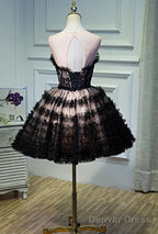Lovely Pink And Black Short Prom Dress With Bow, Cute Black Homecoming Dresses