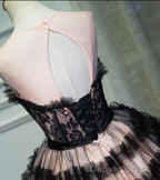 Lovely Pink And Black Short Party Dress With Bow, Cute Black Homecoming Dresses