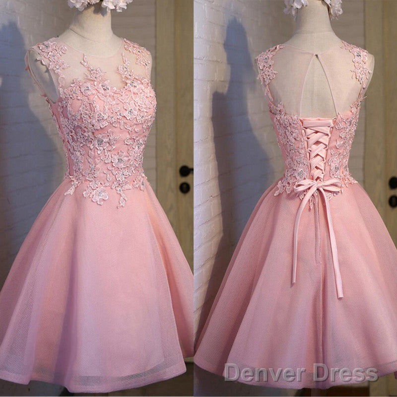 Lovely Pink Appliques Beads Sequins Sleeveless Clairvoyant Outfit Lace Up Back Organza Homecoming Dress Main image