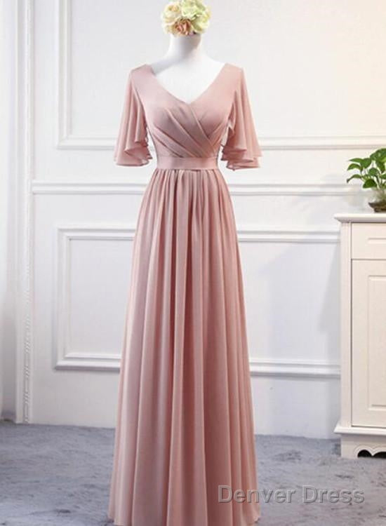 Lovely Pink Chiffon Long Party Dress , Pink A-Line Bridesmaid Dress Main image