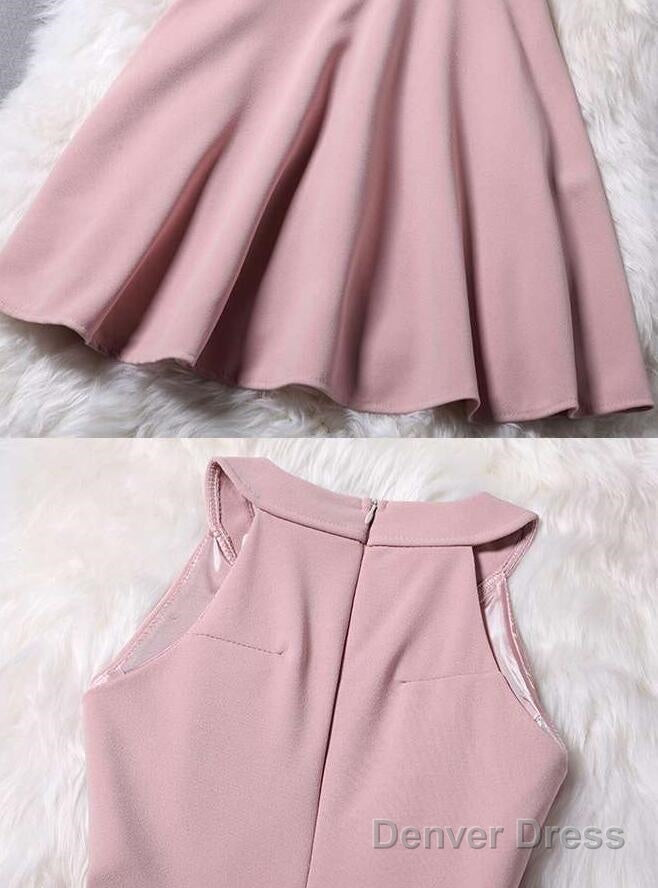 Lovely Pink Halter Chiffon Short Prom Dress, Homecoming Dresses