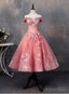 Lovely Pink Off Shoulder Prom Dress, Lace Applique Prom Dresses