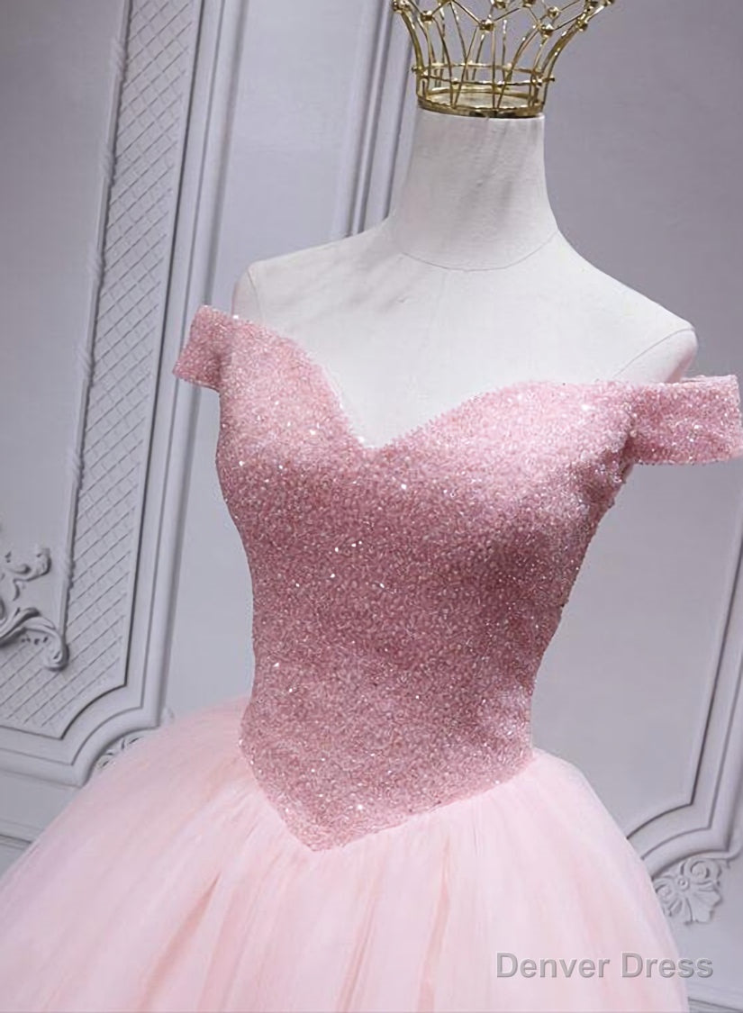 Lovely Pink Off Shoulder Style Princess Tulle Homecoming Dress, Pink Prom Dress Party Dress Secondary image