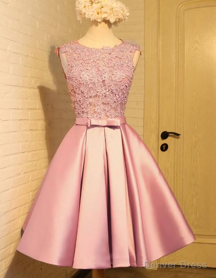 Lovely Pink Satin and Lace Homecoming Dress, Lovely Formal Dress Main image