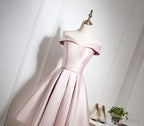 Lovely Pink Satin Off Shoulder Knee Length Prom Dress, Homecoming Dresses