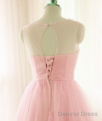 Lovely Pink Short Tulle Beaded Graduation Dresses, Pink Knee Length Prom Dress, Party Dresses Secondary image