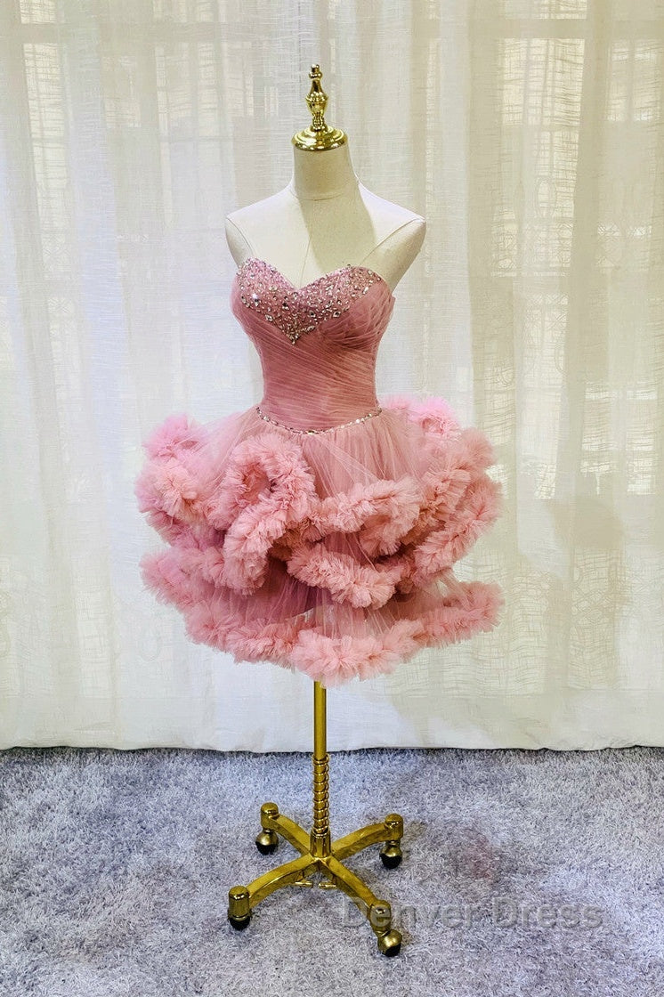 Lovely Pink Sweetheart Beaded Short Cocktail Dresses, Pink Homecoming Dresses Party Dresses Secondary image