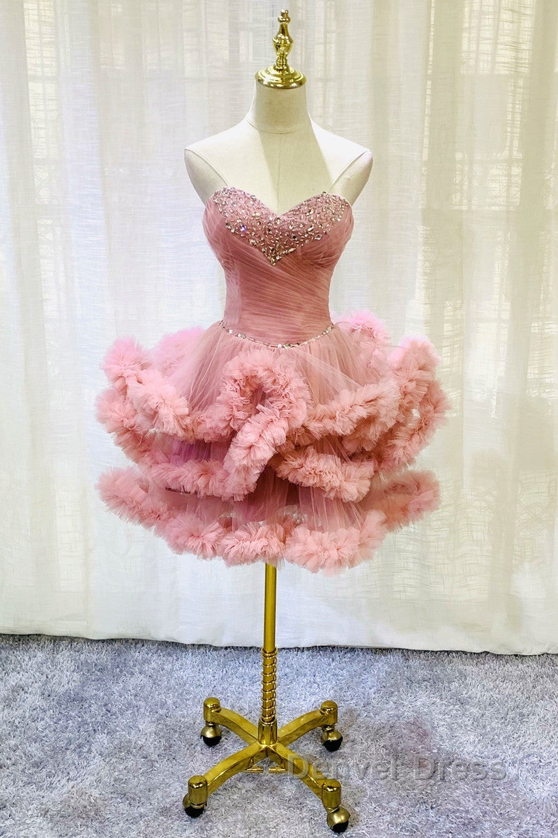 Lovely Pink Sweetheart Beaded Short Cocktail Dresses, Pink Homecoming Dresses Party Dresses