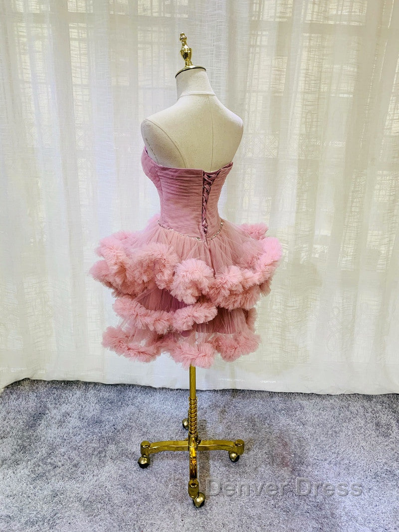 Lovely Pink Sweetheart Beaded Short Cocktail Dress, Pink Homecoming Dress Prom Dresses