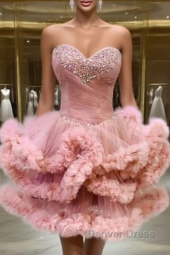 Lovely Pink Sweetheart Beaded Short Cocktail Dresses, Pink Homecoming Dresses Party Dresses Main image