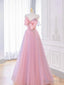 Lovely Pink Tulle Long Prom Dress with Bow Pink Prom Dress shops